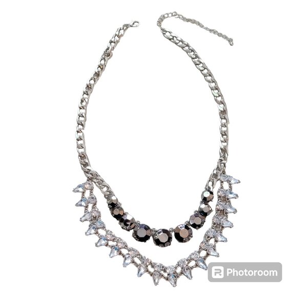 Double Strand Bib Necklace with Rhinestone Teardrops and Bronze Gem Stones - Picture 7 of 7